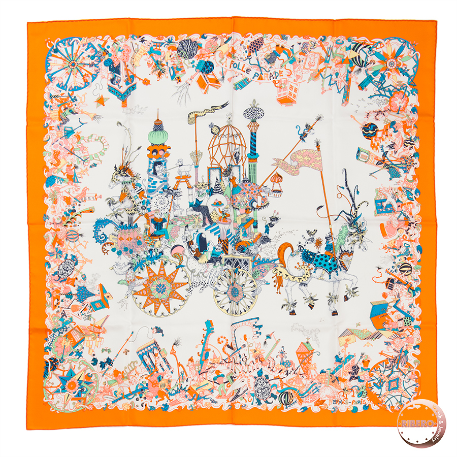 エルメス カレ90 La Folle Parade ラ・フォル・パラード スカーフ