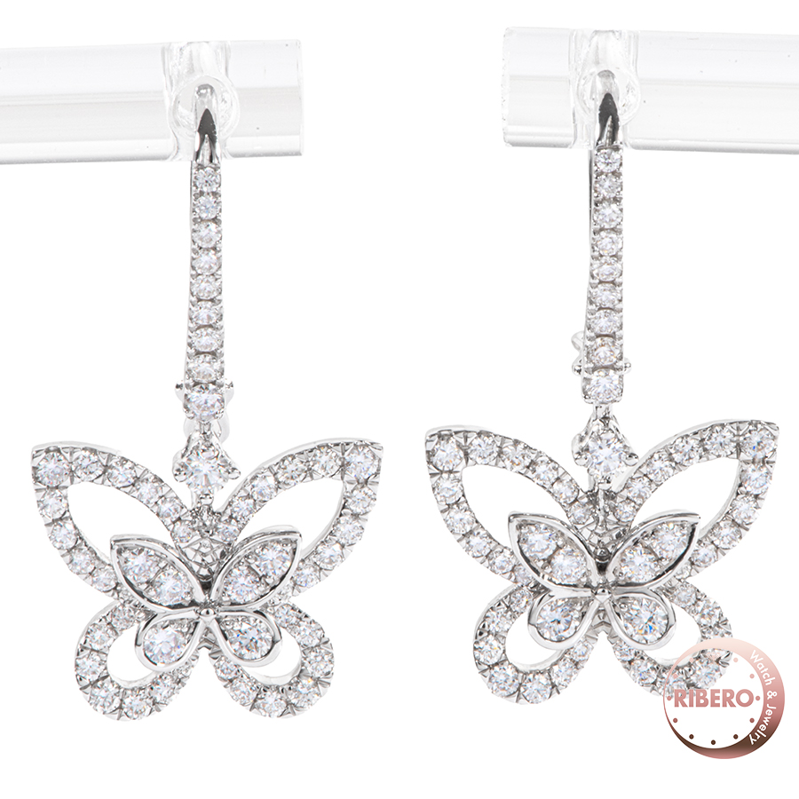 グラフ バタフライ シルエット ダイヤモンド ドロップ イヤリング