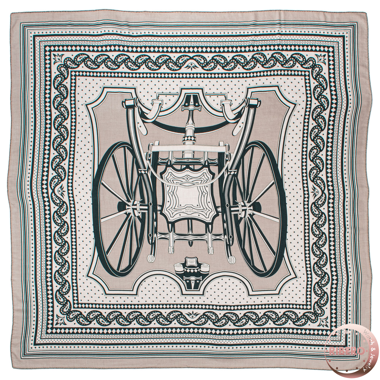 エルメス スカーフ カレ140 カレジェアン Les Roues de Phaeton Bandana 四輪馬車の車輪 バンダナ
