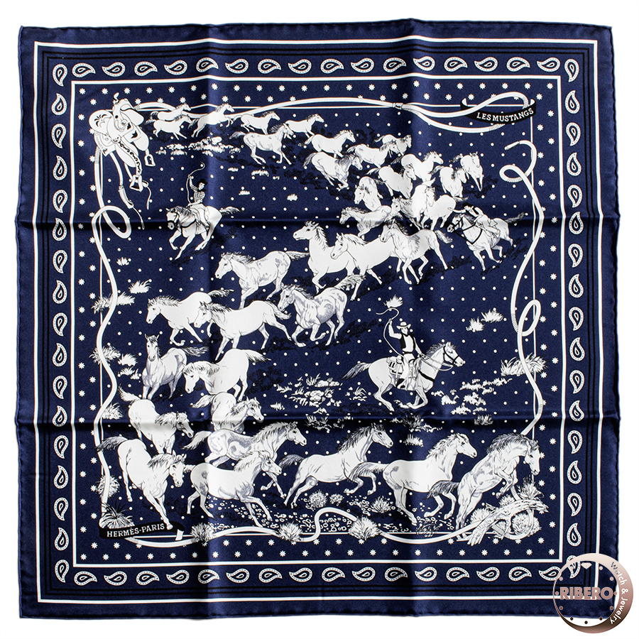 エルメス Les Mustangs Bandana 野生馬 バンダナ スカーフ