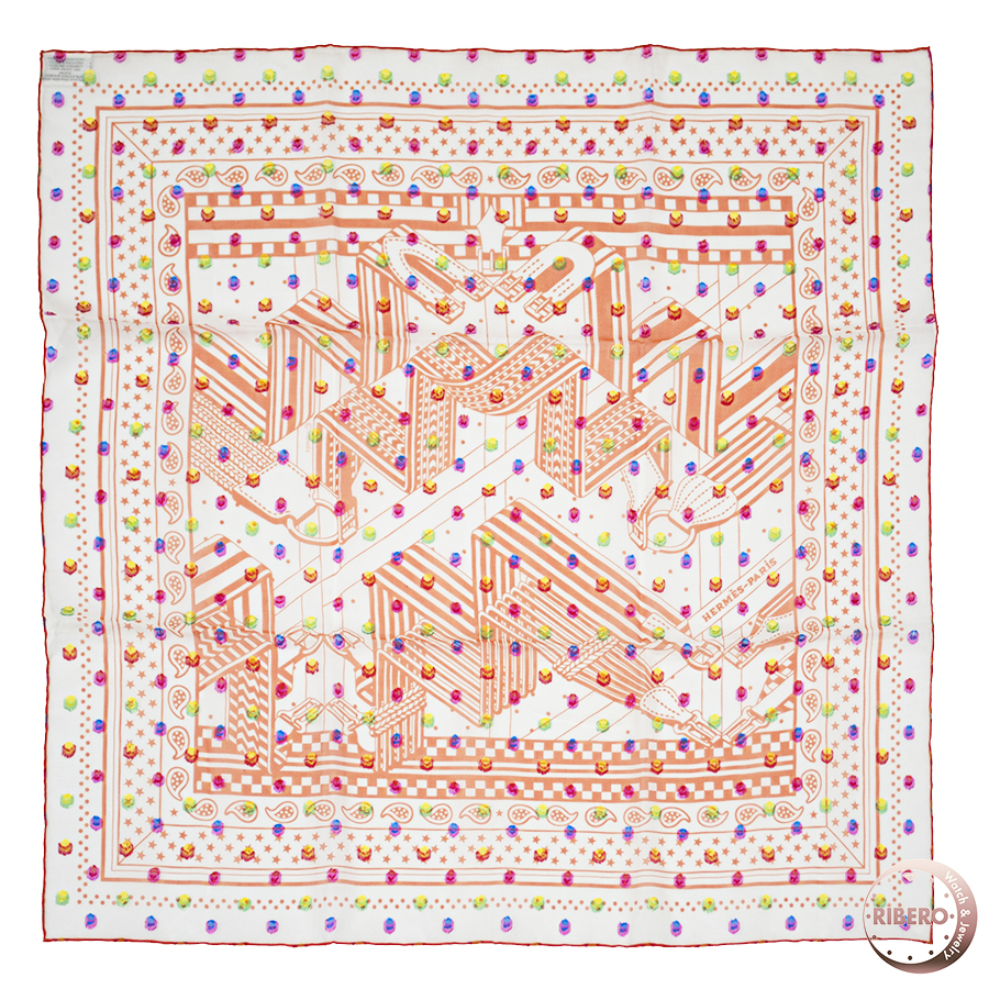 エルメス カレ60 Sangles en Zig Zag Bandana Pois Rainbow ジグザグのサングル バンダナ レインボードット スカーフ