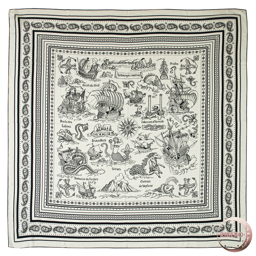 エルメス カレジェアン Tatouages Marins Bandana 船乗りのタトゥ-・バンダナ スカーフ