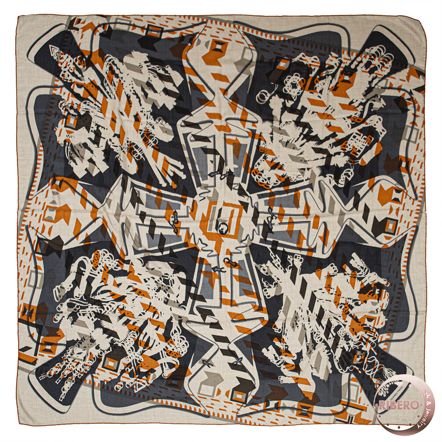 エルメス カレジェアン Imprimeur Fou Le Fil Sellier ショール