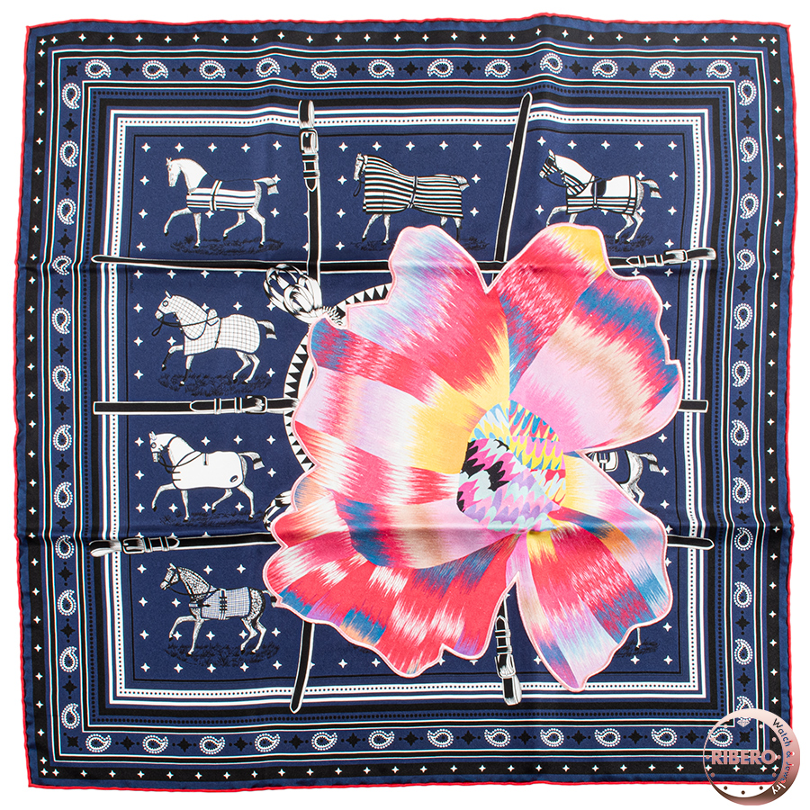 エルメス カレ55 Bandana Fleuris Upcycle Couvertures et Tenues de Jour Bandana　馬着 バンダナ 京都マーブル スカーフ