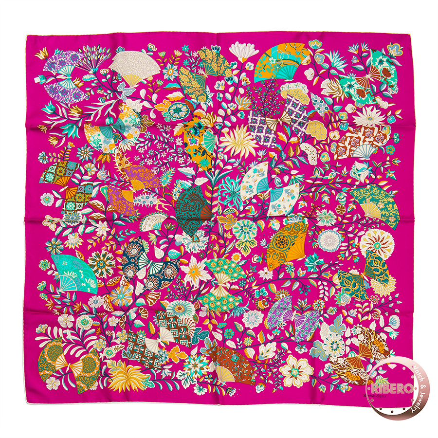 エルメス カレ90 Fleurs et papillons de Tissus 花咲く織物 スカーフ