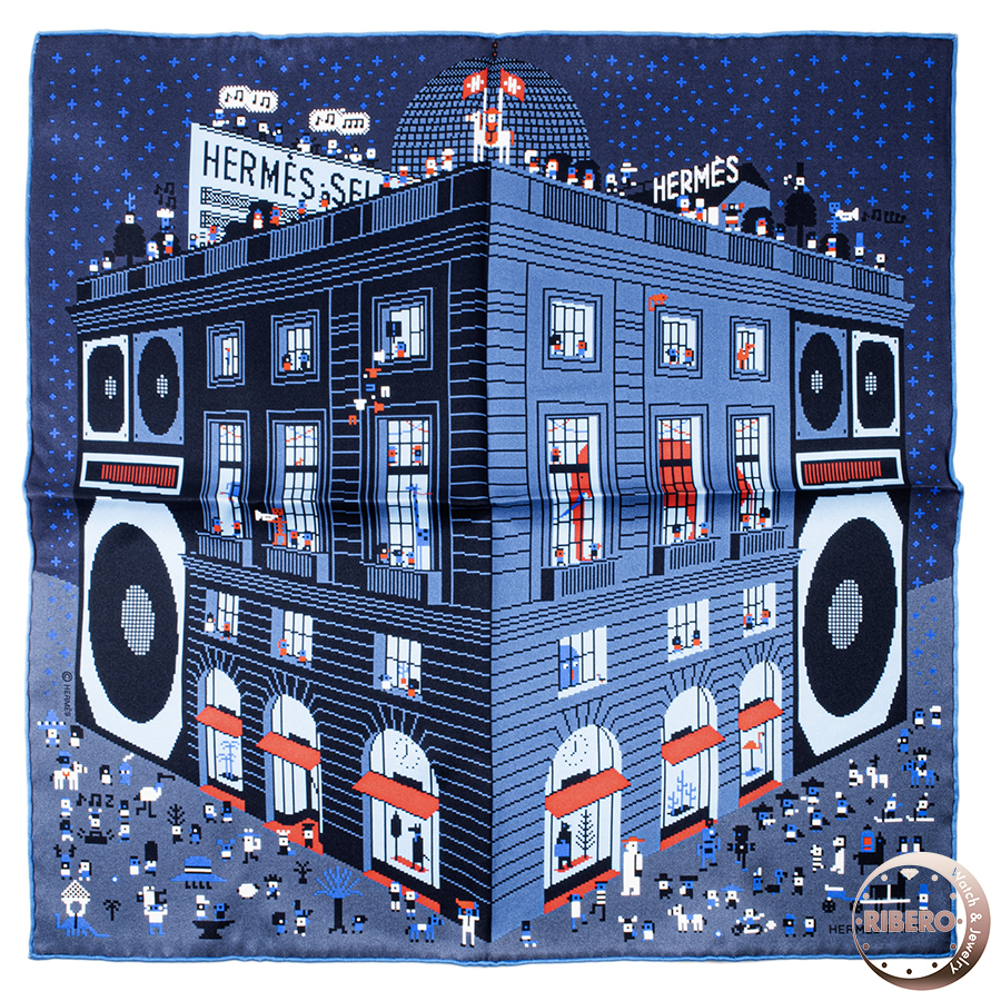 エルメス ポケットチーフ “ヴィンテージ”シルク 45 《フォーブル・パーティ》 スカーフ