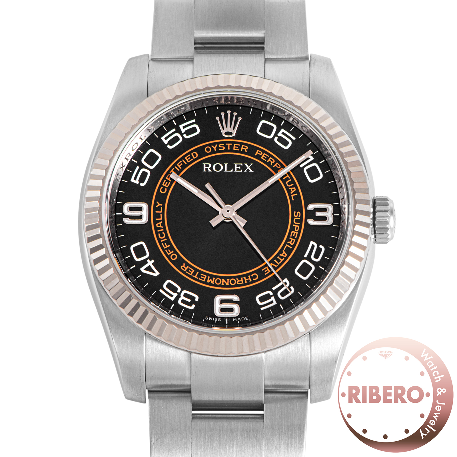 ロレックス オイスターパーペチュアル 116034 ランダム番 コンセントリック 分表示アラビア数字 Harley Dial