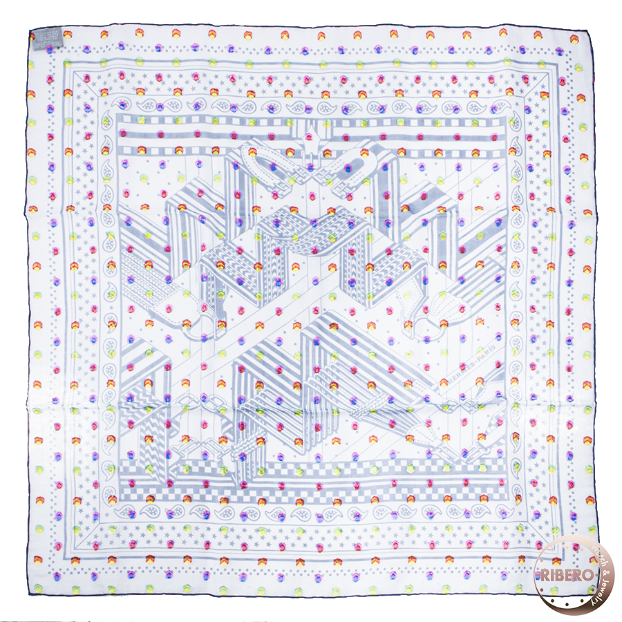 エルメス カレ60 Sangles en Zig Zag Bandana Pois Rainbow ジグザグのサングル バンダナ レインボードット スカーフ