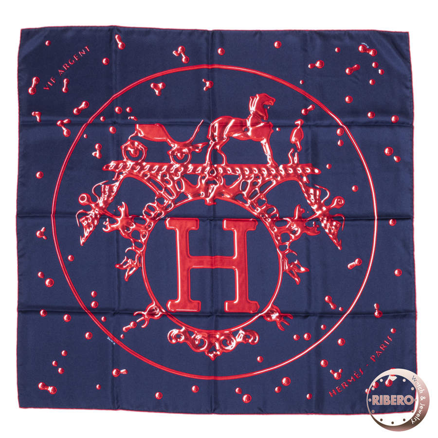 エルメス カレ90 Vif Argent 銀の雫 スカーフ