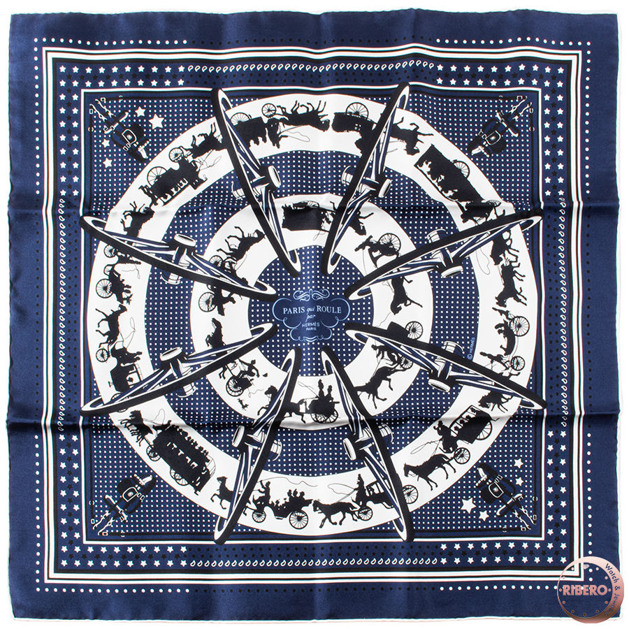 エルメス カレ55 Paris Qui Roule Bamdana 車輪でめぐるパリ バンダナ スカーフ