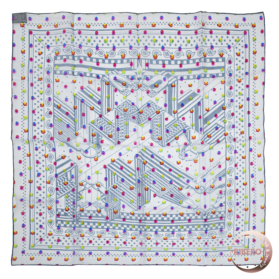 エルメス カレ60 Sangles en Zig Zag Bandana Pois Rainbow ジグザグのサングル バンダナ レインボードット スカーフ