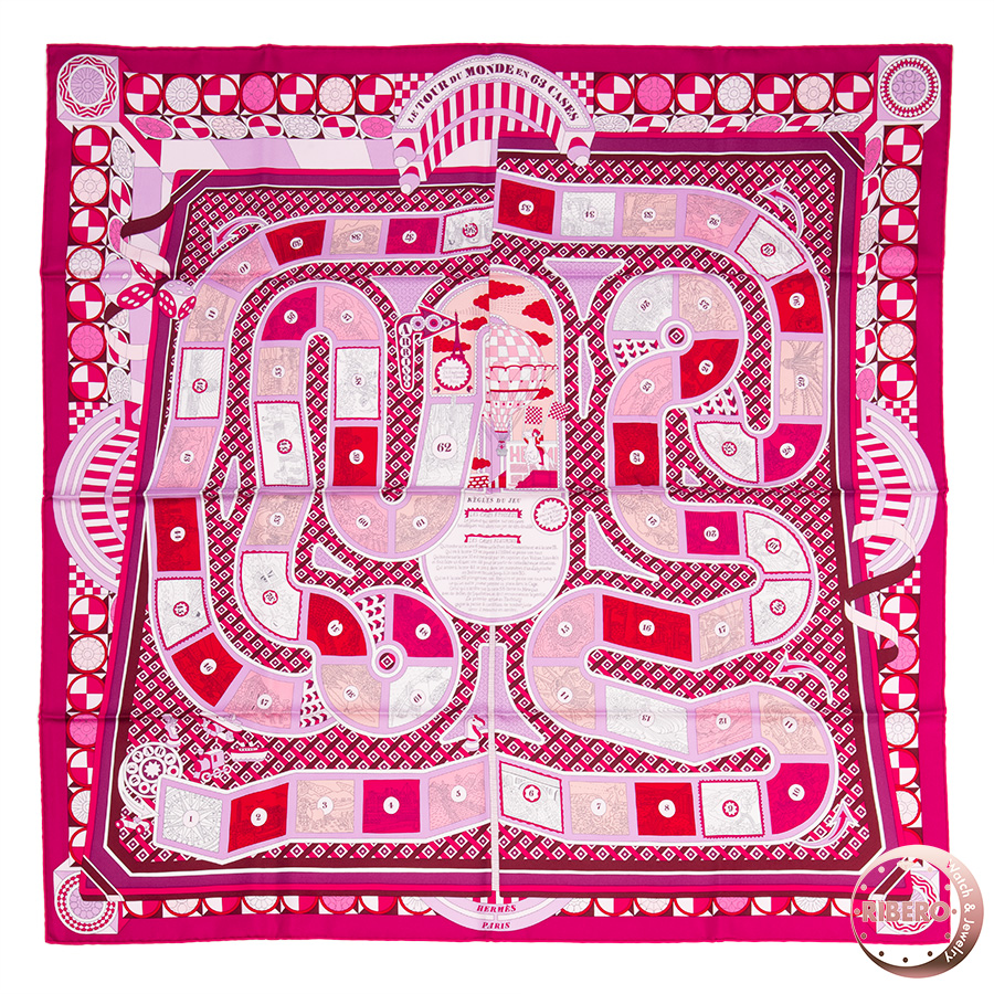 エルメス カレ90 Le Tour du Monde en 63 Cases 63マスの世界旅行 スカーフ