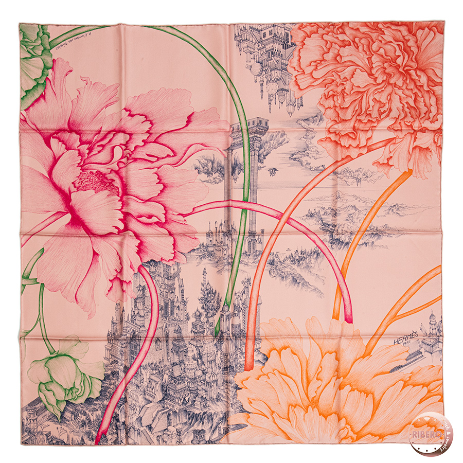 エルメス カレ90 A L'Ombre des Pivoines ピヴォワンヌの影 スカーフ