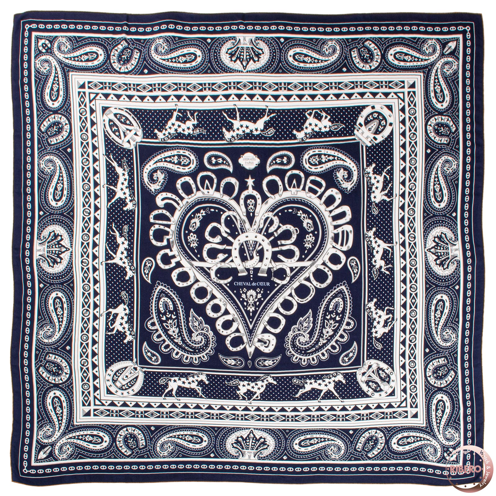 エルメス スカーフ カレ140 カレジェアン Cheval de Coeur Bandana シュバル ドゥ クール バンダナ