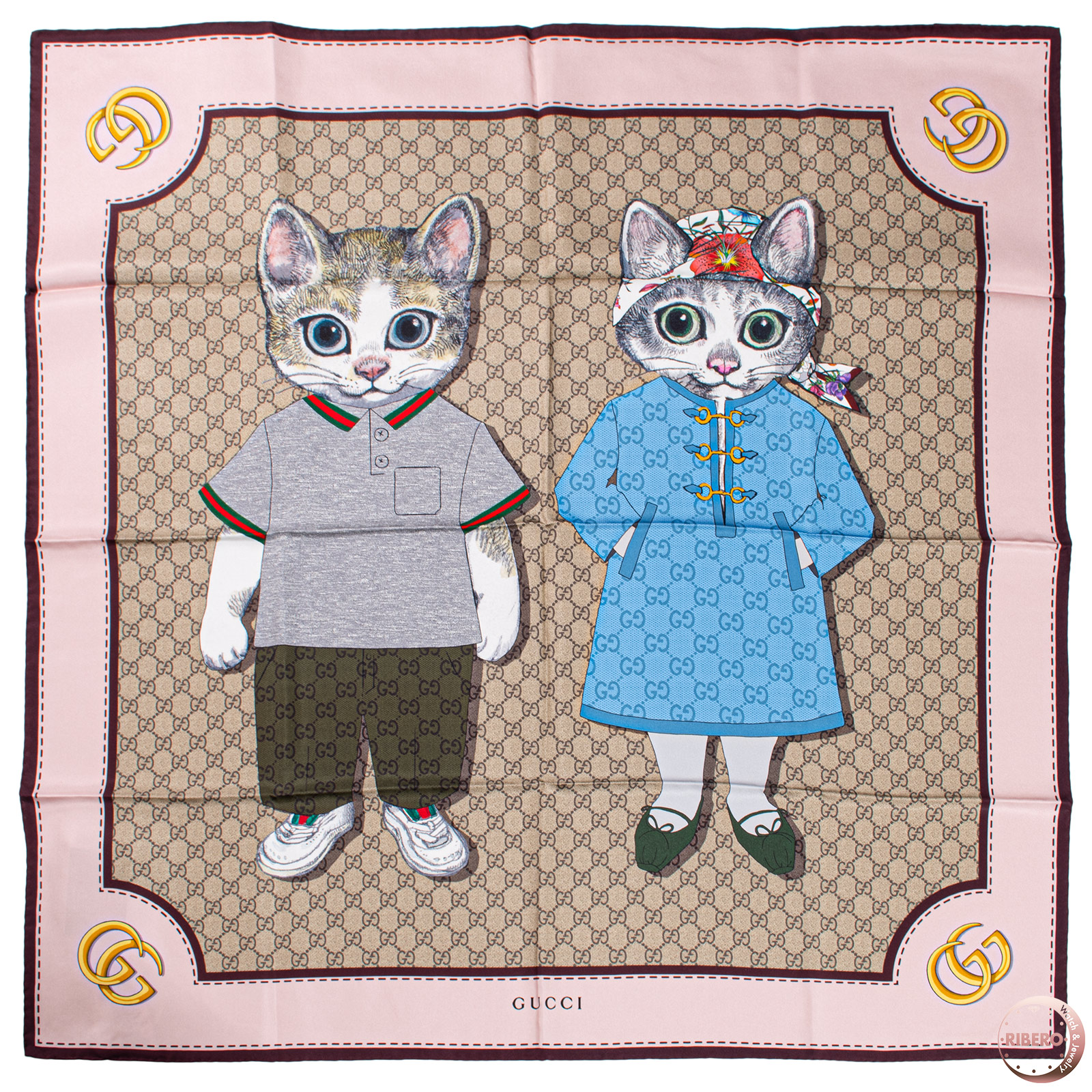 グッチ プリント シルク スカーフ BO & BORIS