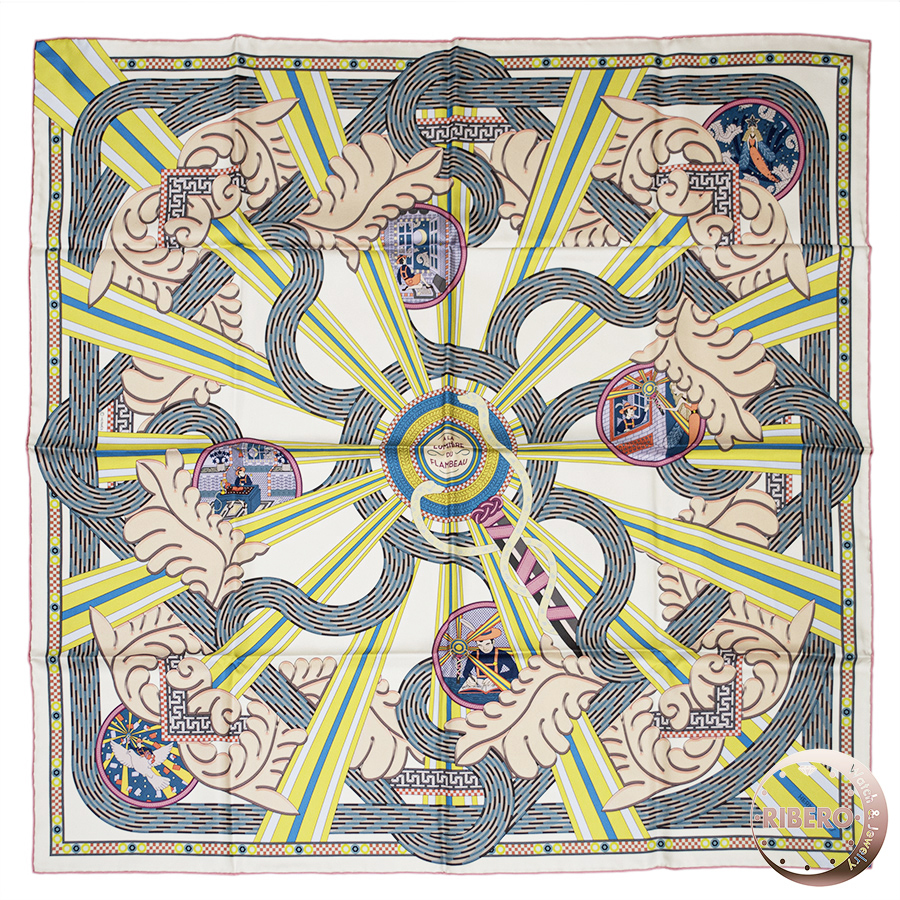 エルメス カレ90 A la Lumiere du Flambeau Double face たいまつの光 スカーフ