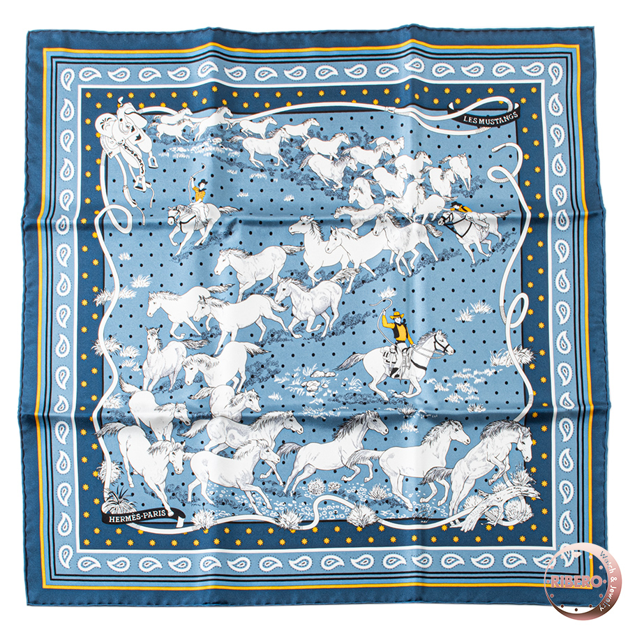 エルメス Les Mustangs Bandana 野生馬 バンダナ スカーフ