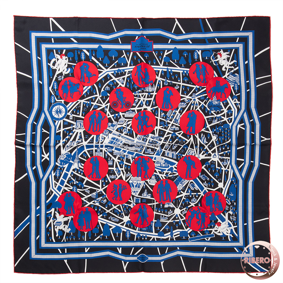 エルメス カレ90　Les Nouveaux Amoureux de Paris 新・パリの恋人たち スカーフ