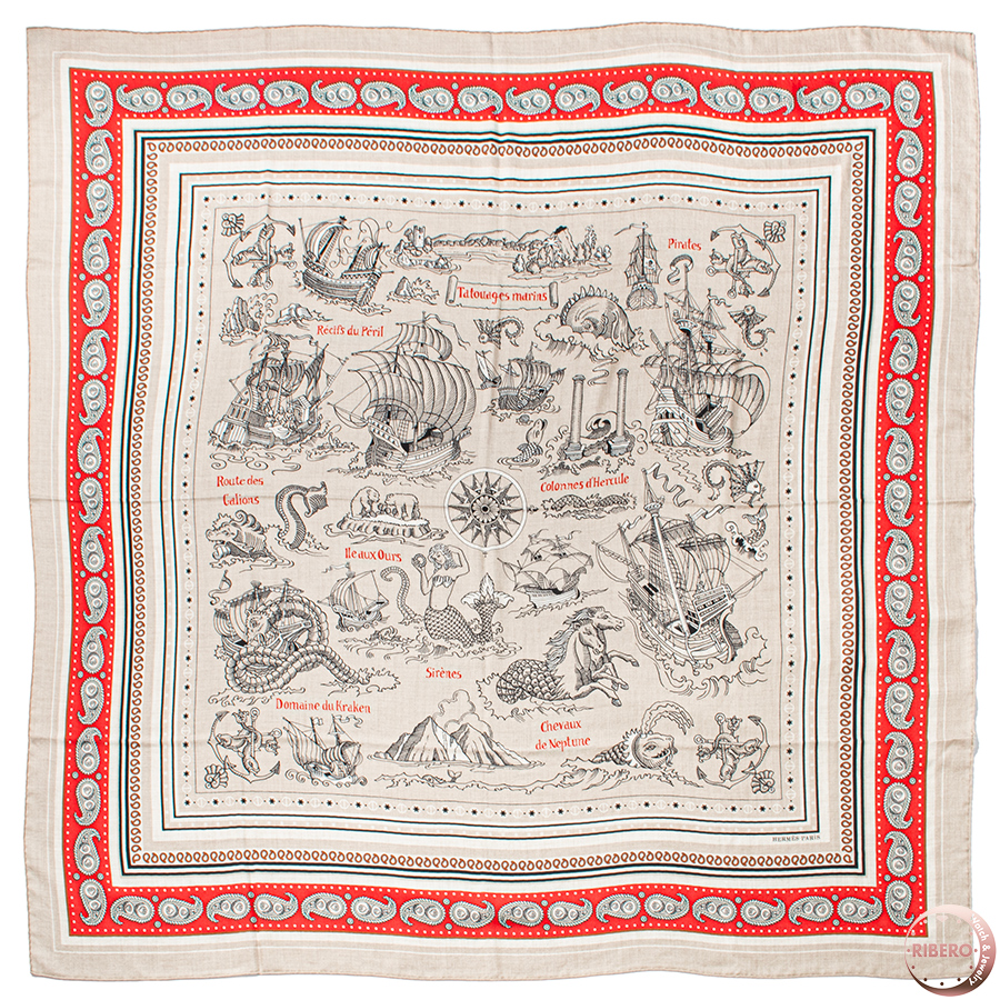 エルメス カレジェアン Tatouages Marins Bandana 船乗りのタトゥ-・バンダナ スカーフ