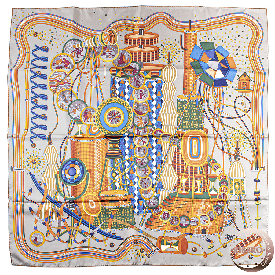 エルメス カレ90　LELABORATOIRE DU TEMPS 時の実験室 スカーフ