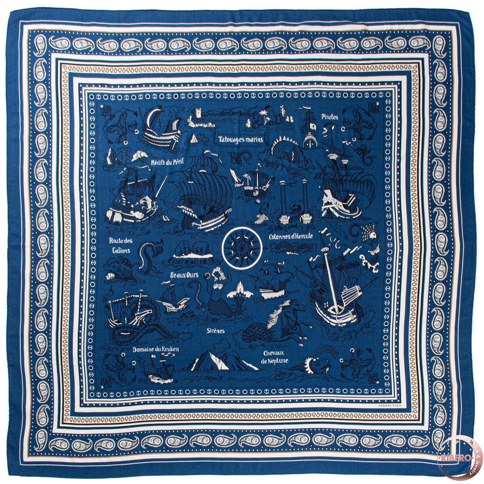 エルメス スカーフ カレ140 カレジェアン Tatouages Marins Bandana 船乗りのタトゥー バンダナ