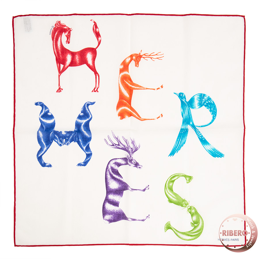 エルメス カレ45 Faune Lettree アルファベットの動物誌 スカーフ