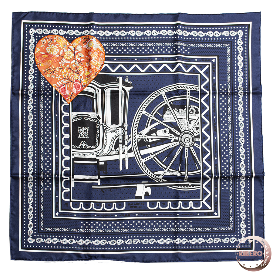 エルメス カレ70 Balade en Berline Application Coeur ベルリンヌ馬車に乗って バンダナ スカーフ