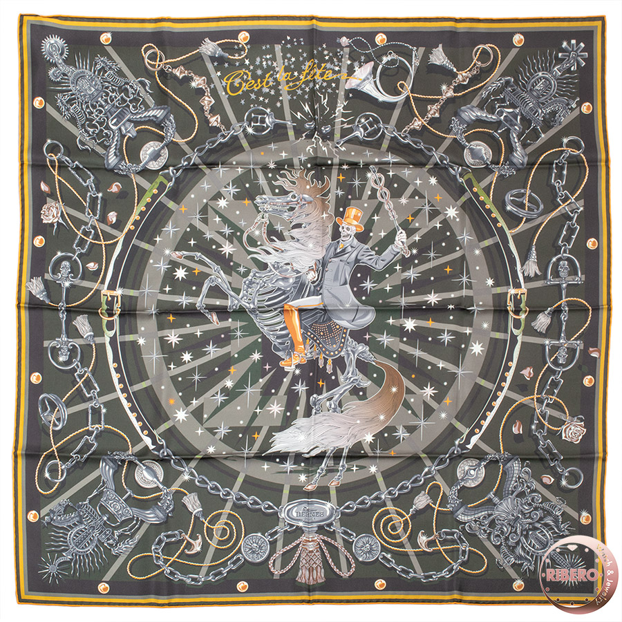 エルメス カレ90  Double Face C'est la Fete ダブルフェイス セラフィット スカーフ