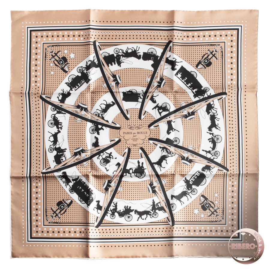 エルメス カレ55 Paris Qui Roule Bamdana（車輪でめぐるパリ・バンダナ） スカーフ