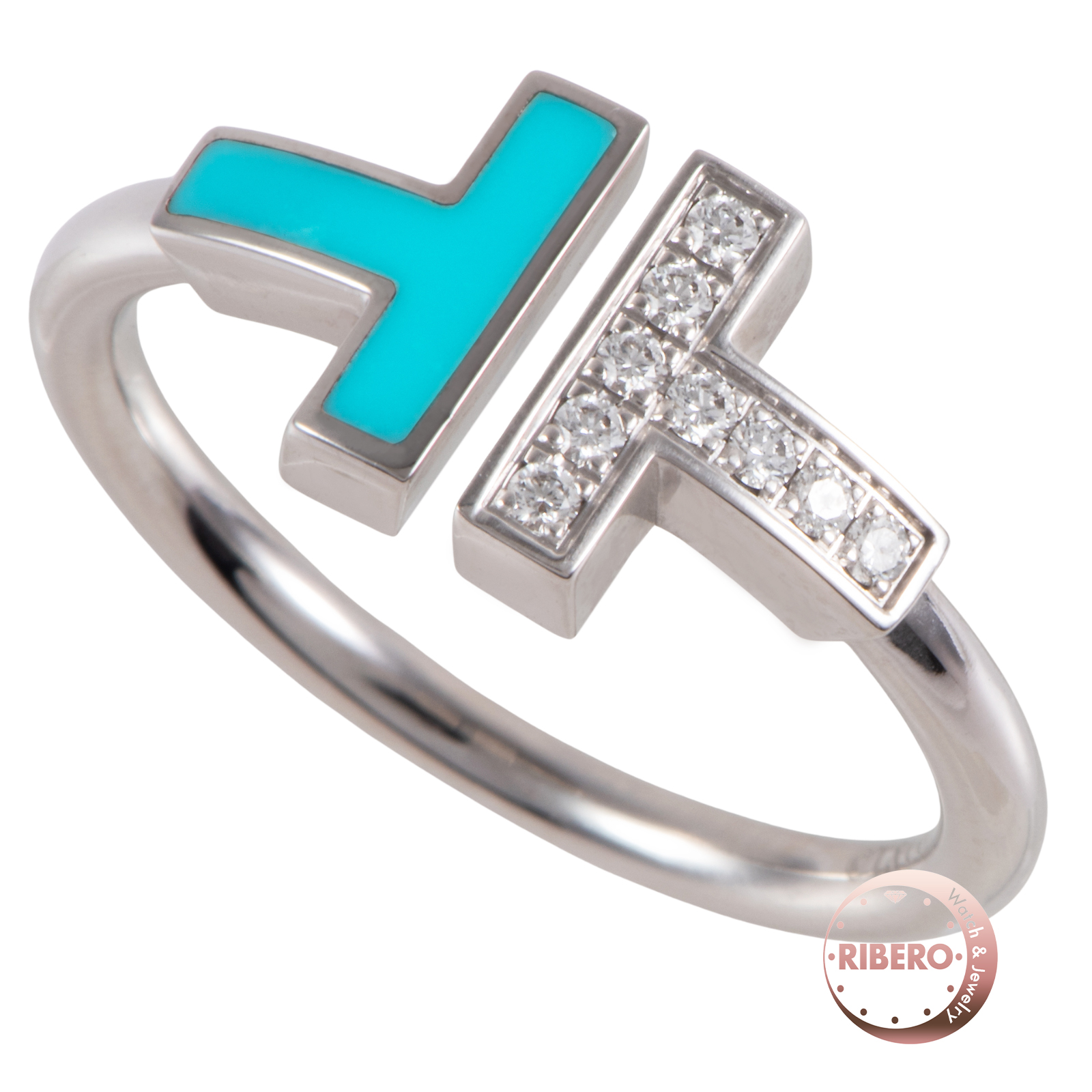 ティファニー ティファニーT ダイヤモンド&ターコイズ ワイヤー リング 14号