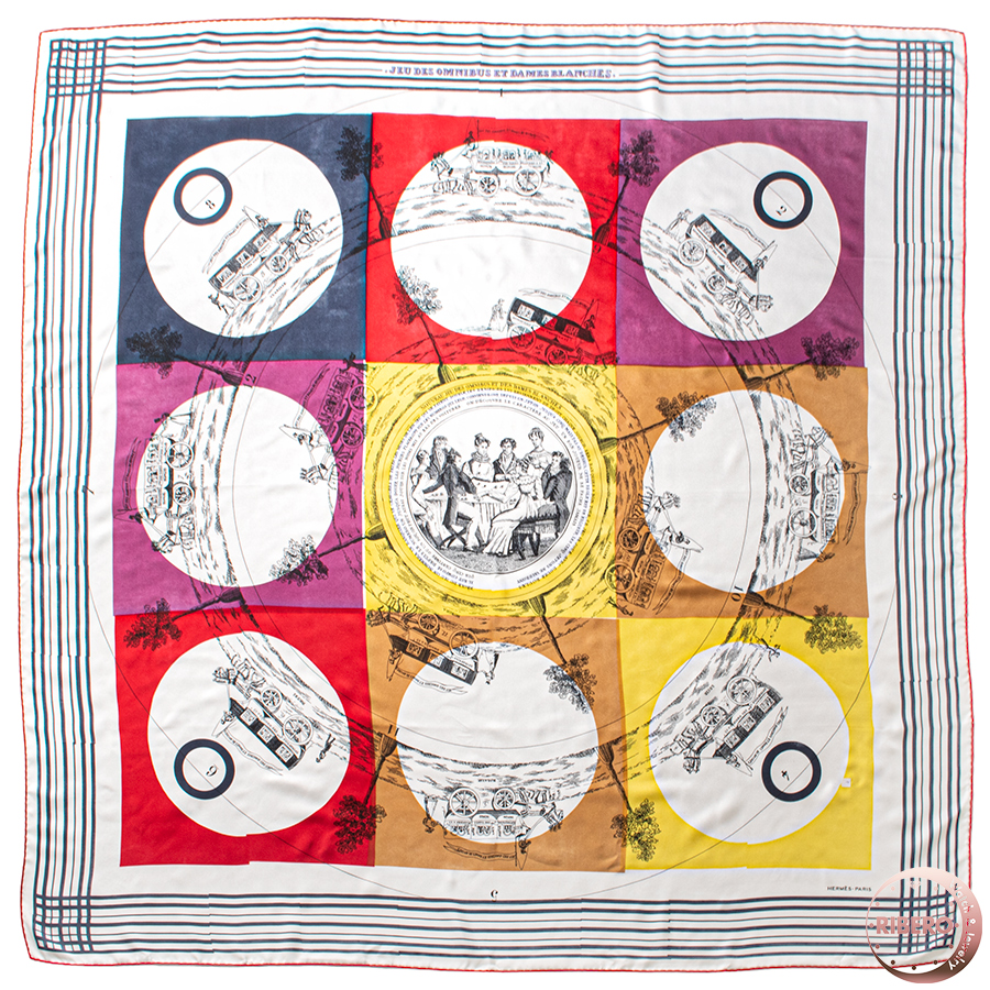 エルメス Jeu des Omnibus et Dames Blanches au Tampon オムニバスと白い貴婦人のゲーム スカーフ
