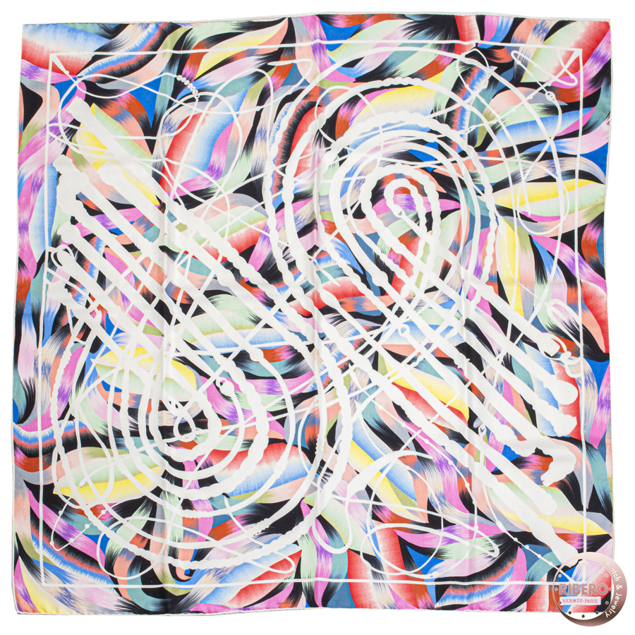 エルメス カレ90 Marble Silk Fouets et Badines 鞭とグリップ 京都マーブル スカーフ