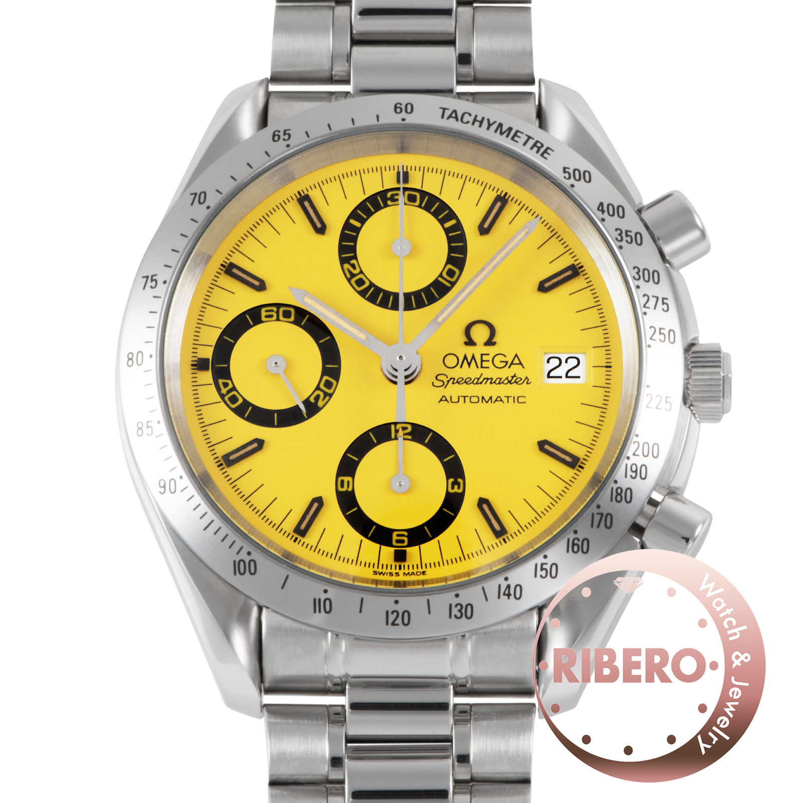 オメガ スピードマスター デイト 3511.12 ミハエル･シューマッハ 1stモデル イエロー ピンバッジ付き