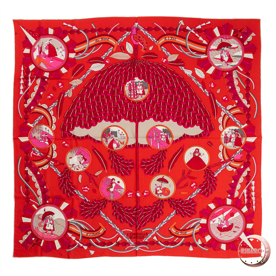 エルメス カレジェアン L'Ombrelle Magique shawl 魔法の杖傘 カレ140 ショール