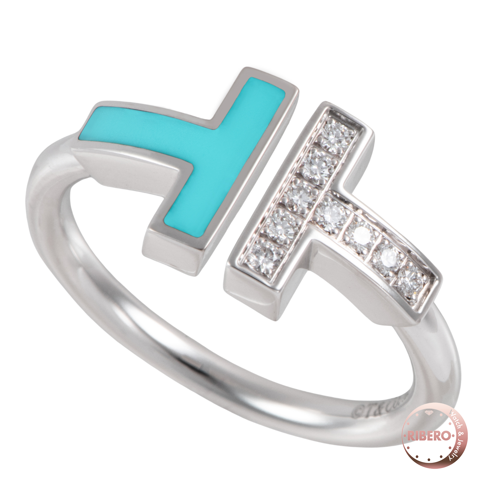 ティファニー ティファニーT ダイヤモンド＆ターコイズ ワイヤー リング 10号