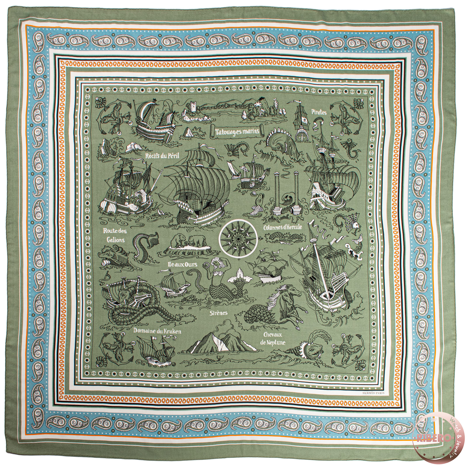 エルメス カレジェアン Tatouages Marins Bandana 船乗りのタトゥ－ バンダナ スカーフ 243374S 01